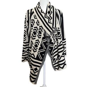 Forever 21 Black Sandshell Tan Geometric Aztec Open Sweater Cardigan Size Small